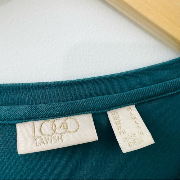 LOGO Lavish By Lori Goldstein Teal Lace Overlay Lagenlook Blouse - Picture 5 of 9